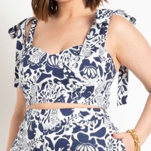 Tie Shoulder Printed Crop Top